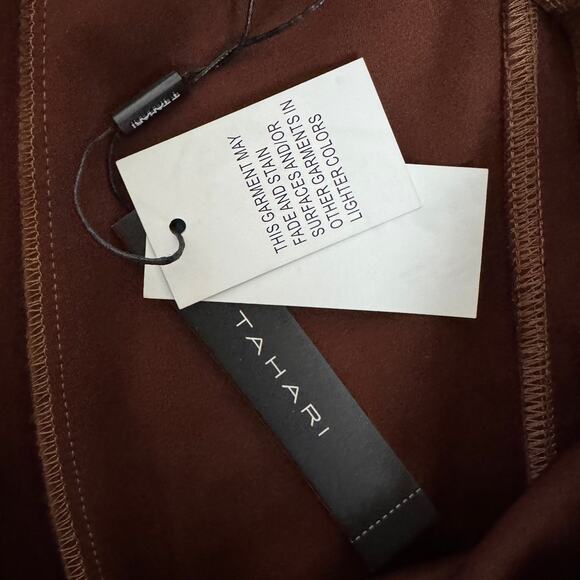 T Tahari Faux Leather Brown Suede Pull On Pants US Women's L - Picture 5 of 9